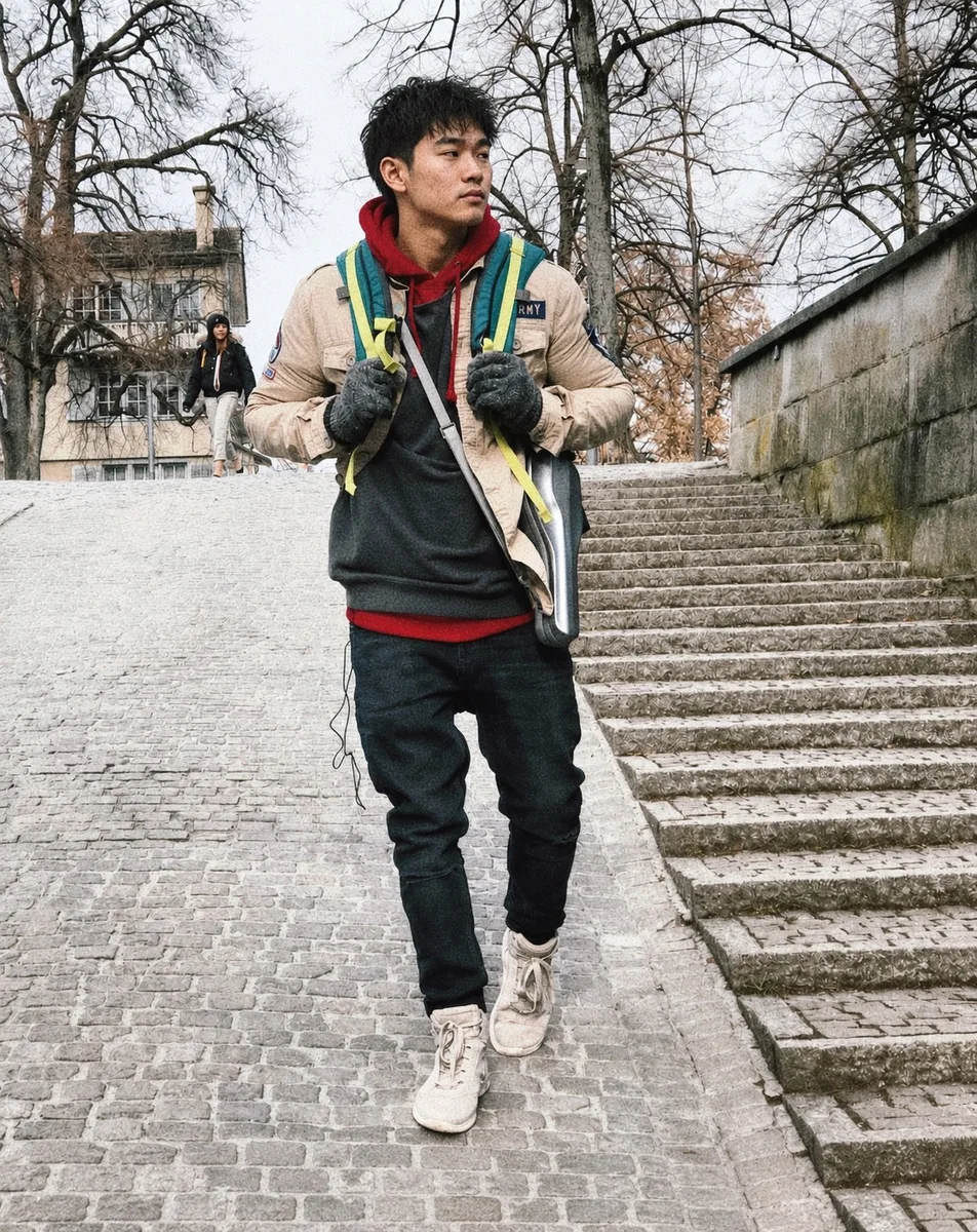 Before Rematchly edit: casual outdoor stairs profile photo